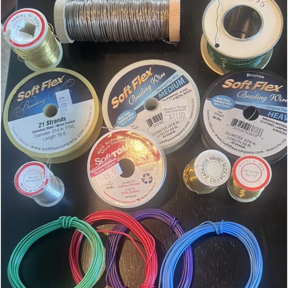 Lot of 14 Jewelry Beading Wire Spools - Diverse Gauges and Metal Types